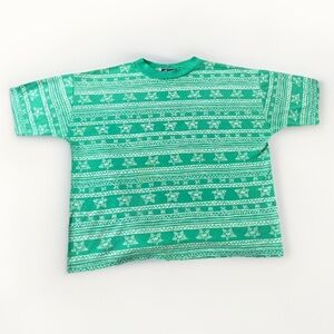 Vintage Pro Spirit Cropped Surf Tee 90s Hawaiian Skater Aztec Hibiscus Print Med